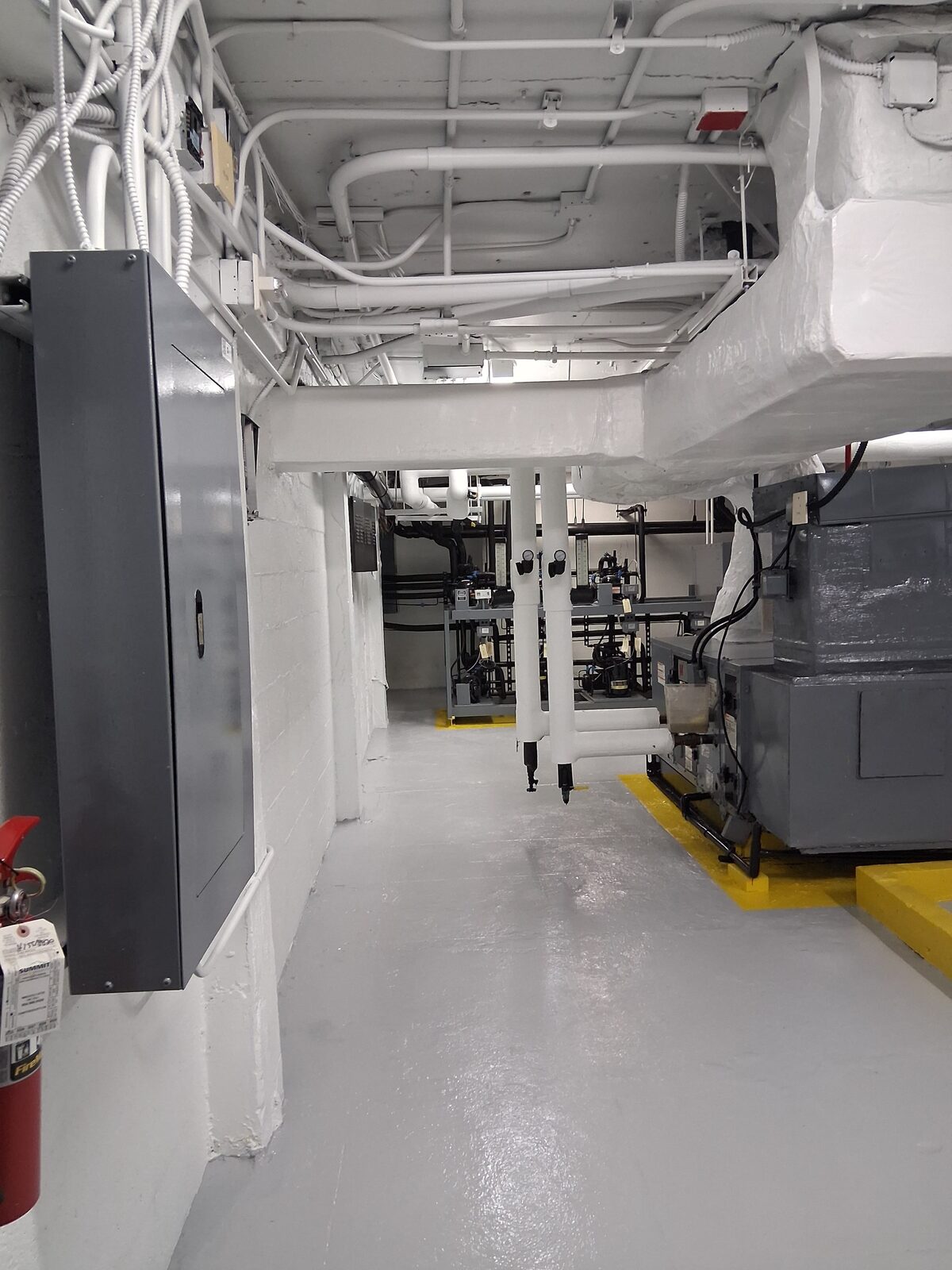 Packaged mechanical equipment skid in a plant room